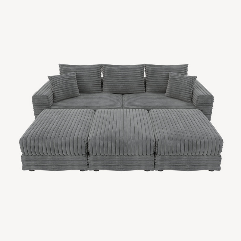 Deep Seat Convertible Sofa With Soft Pillows And Ottomans