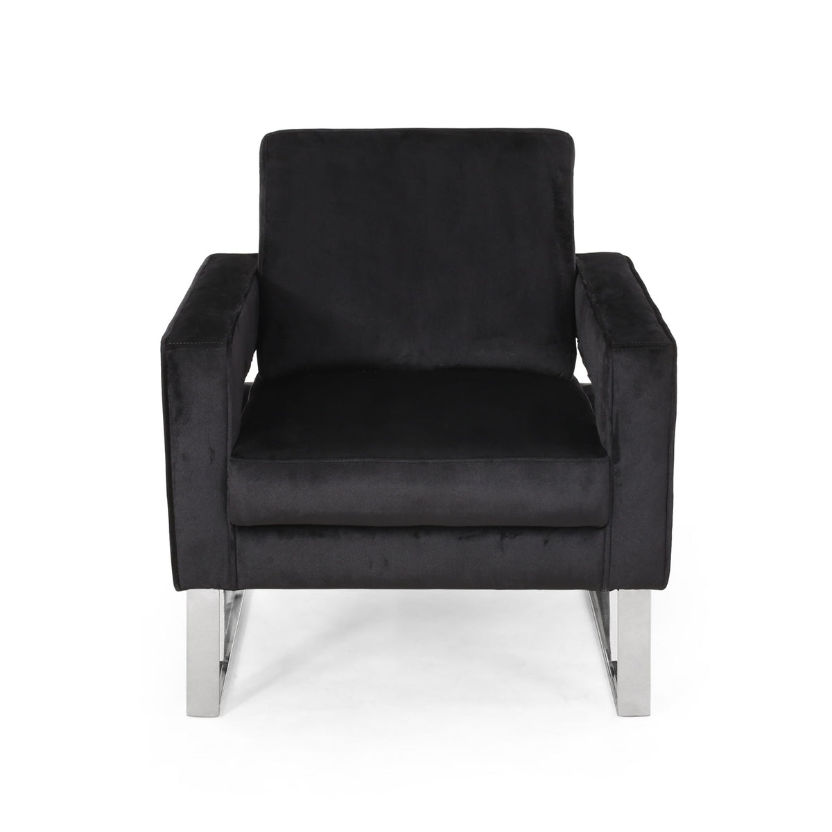 Modern Glam Club Arm Chair With Velvet Upholstery And Stainless Steel Legs - Black