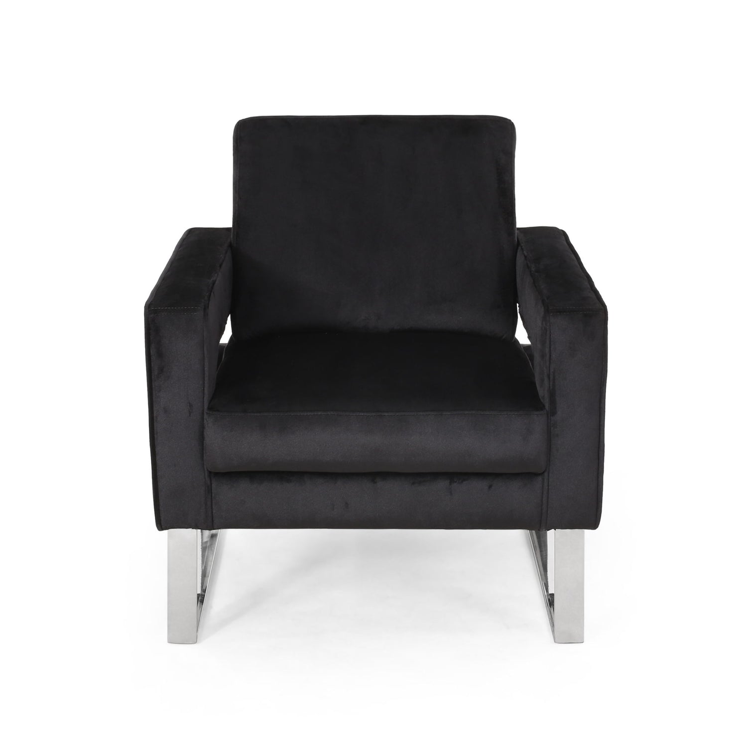 Modern Glam Club Arm Chair With Velvet Upholstery And Stainless Steel Legs - Black