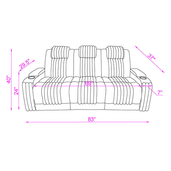 Power reclining sofa with power headrests, vertical tufted back and padded armrests