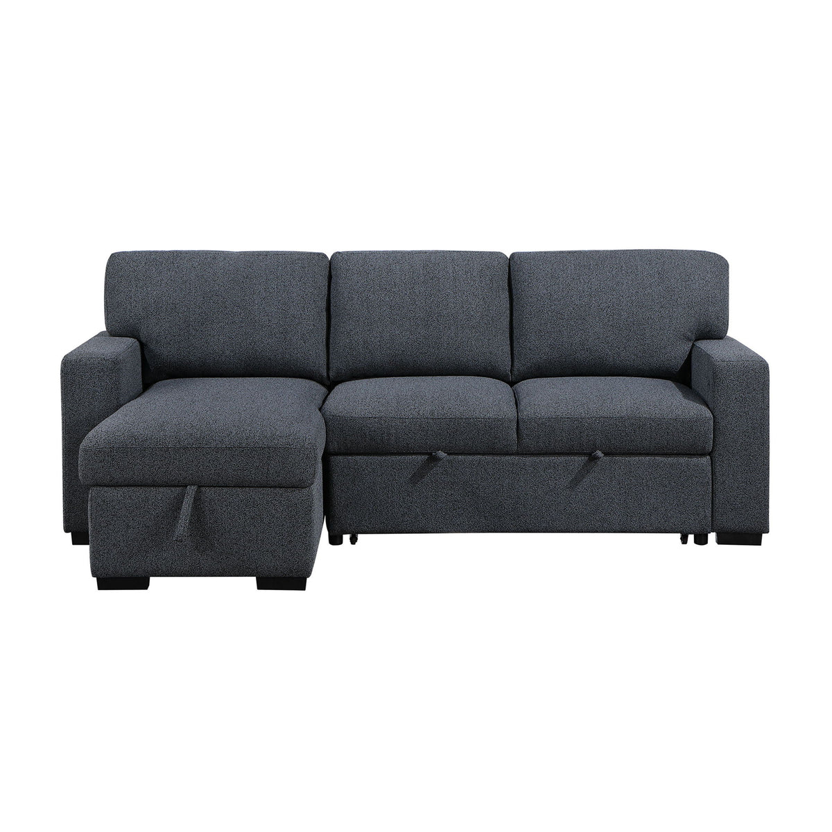 Dark gray sofa bed with pull-out sections and three seat cushions