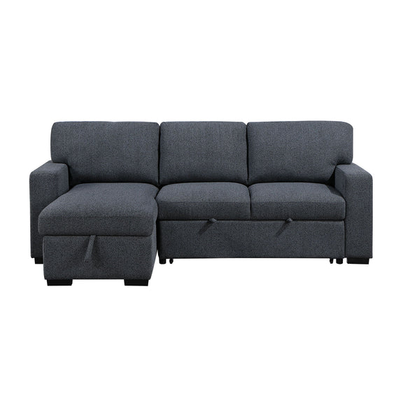 Dark gray sofa bed with pull-out sections and three seat cushions