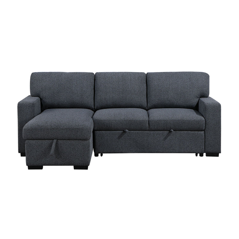 Dark gray sofa bed with pull-out sections and three seat cushions