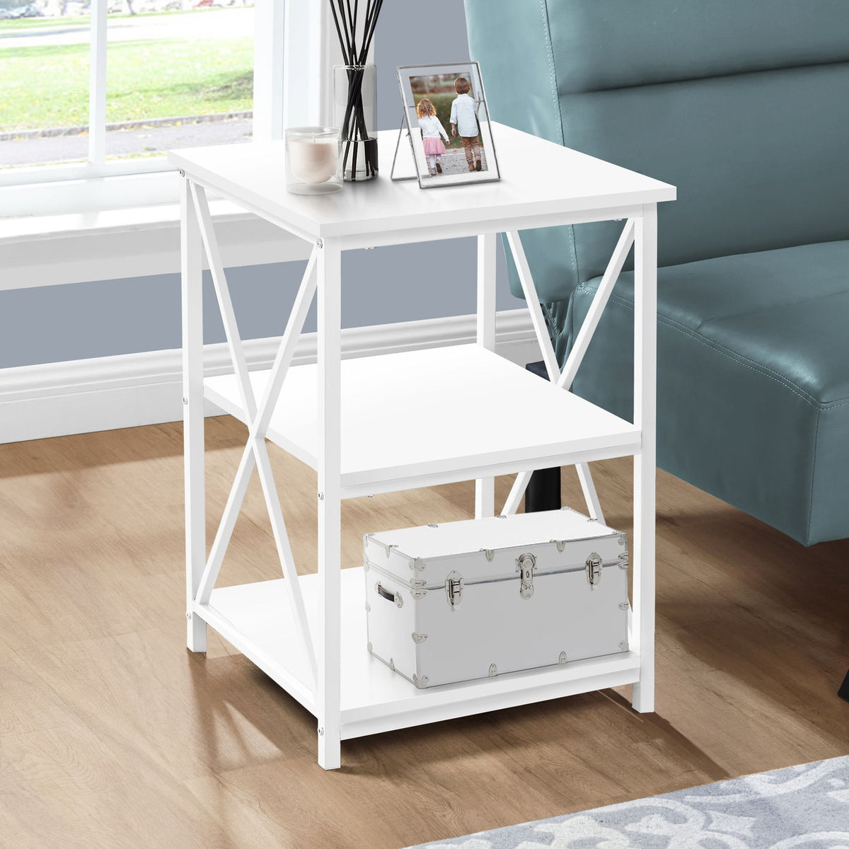 3 Tier Accent Table, Side Marble Look Contemporary & Modern