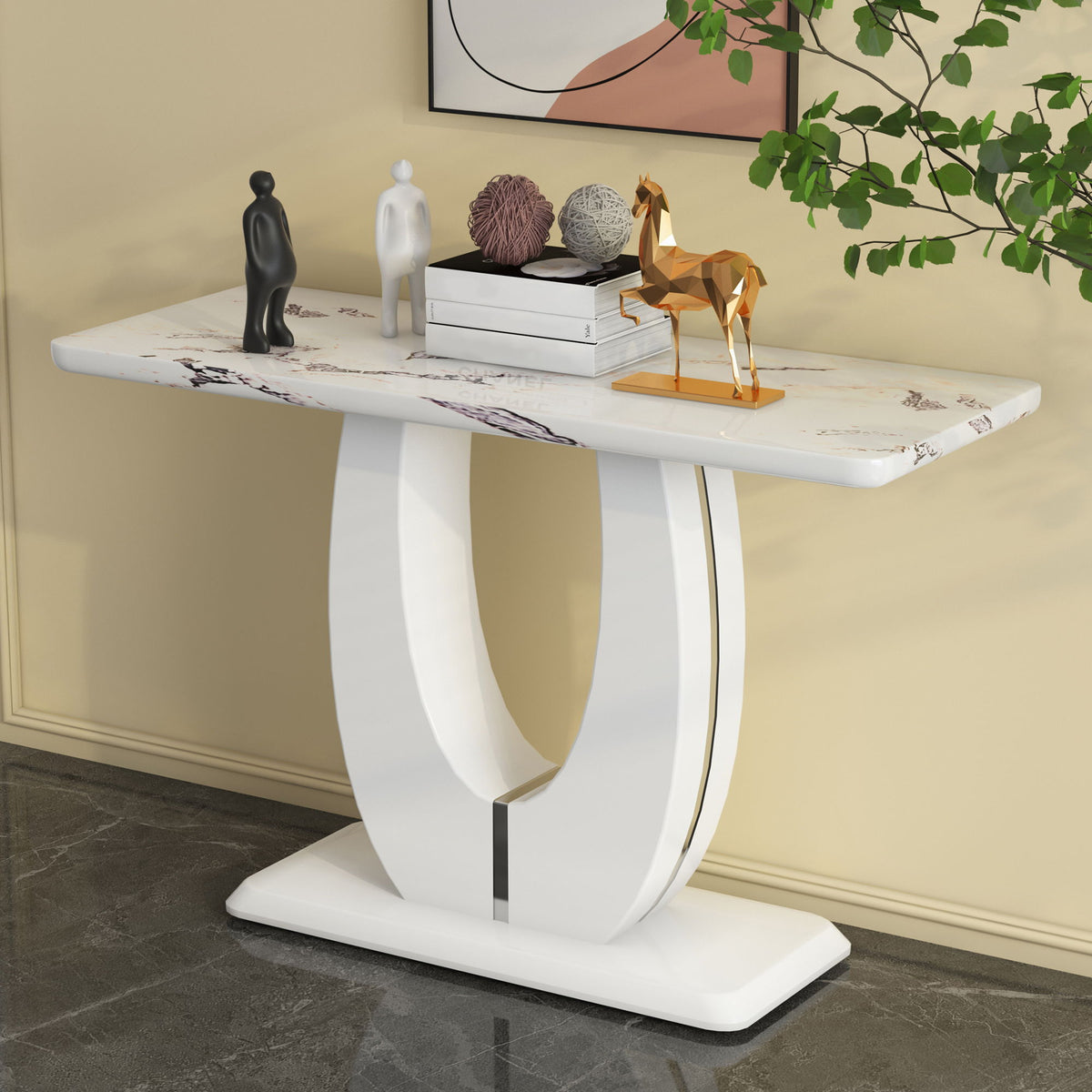 Modern Simple Glossy Rectangular Counter Bar Table For Living Room Bedroom Office Bathroom - White