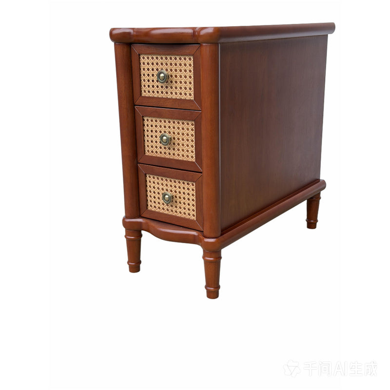 Narrow Side Table With 3 Drawers, Nightstand For Bedroom - Walnut