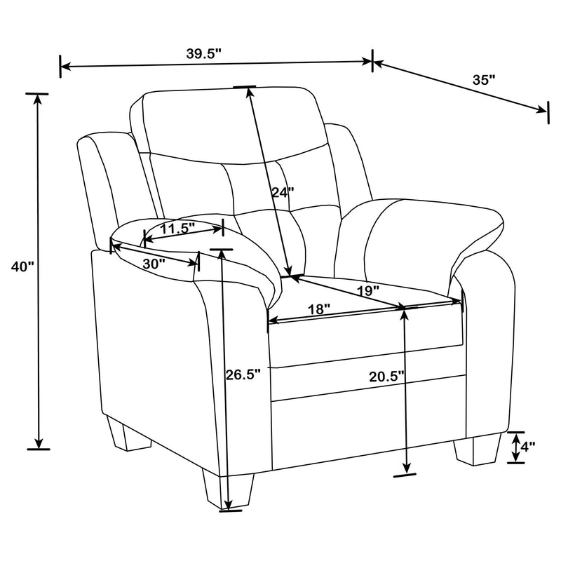 Black upholstered accent chair outline with tufted back and padded arm dimensions