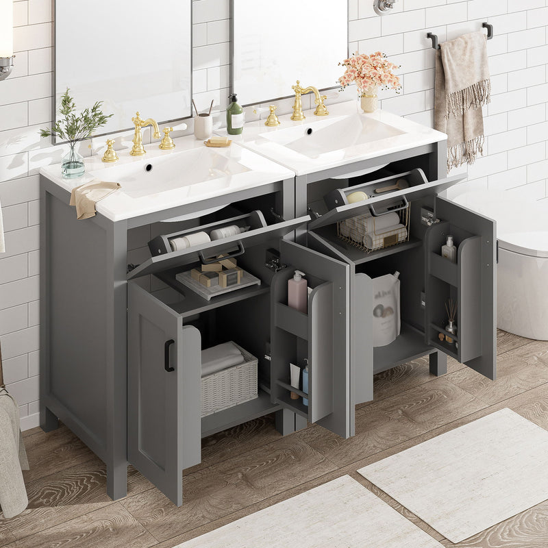 Bathroom Vanity With Ceramic Sink, Soft Close Doors, Flip Drawer, Double Layer Door Shelves