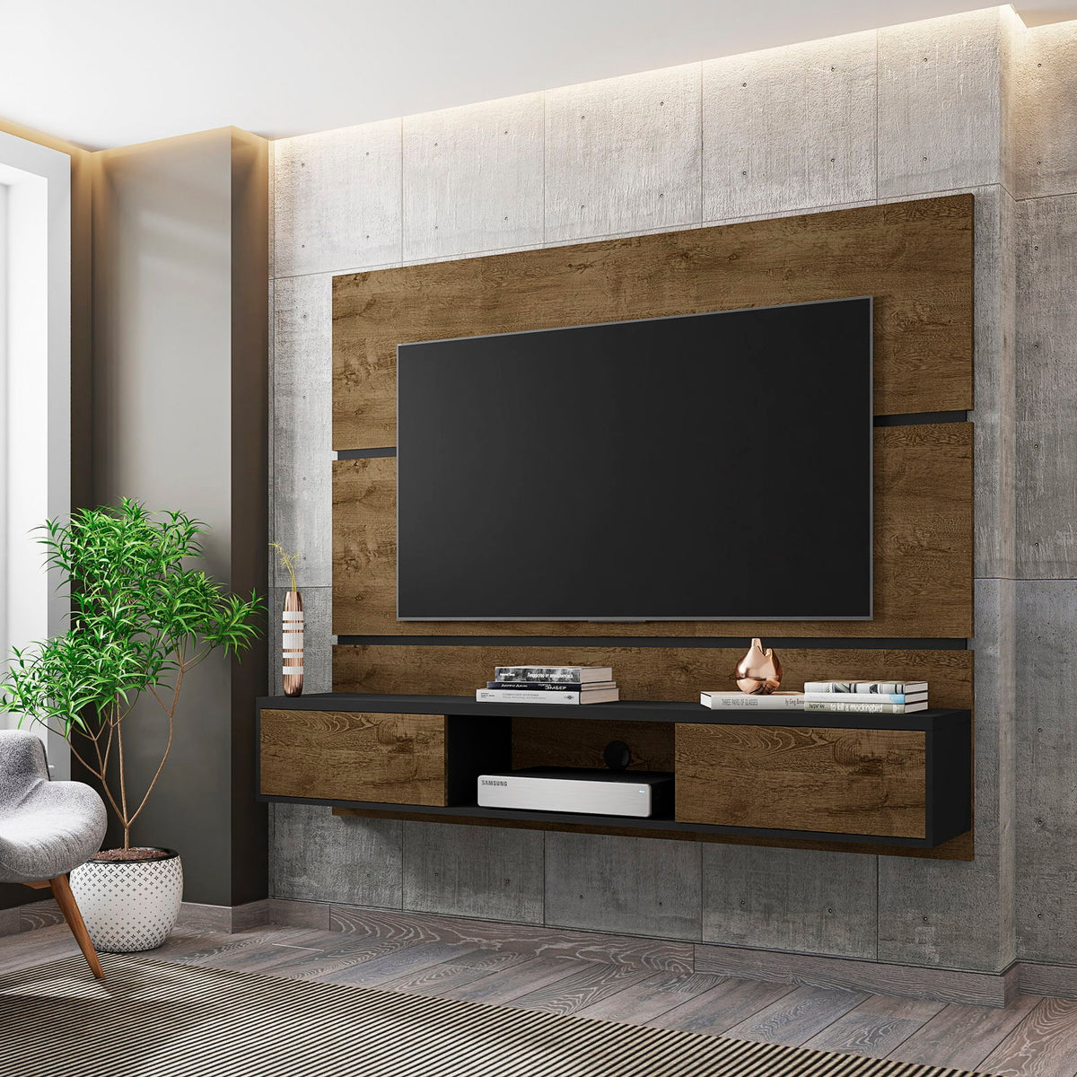 Vernon - TV Panel - Rustic Brown And Black