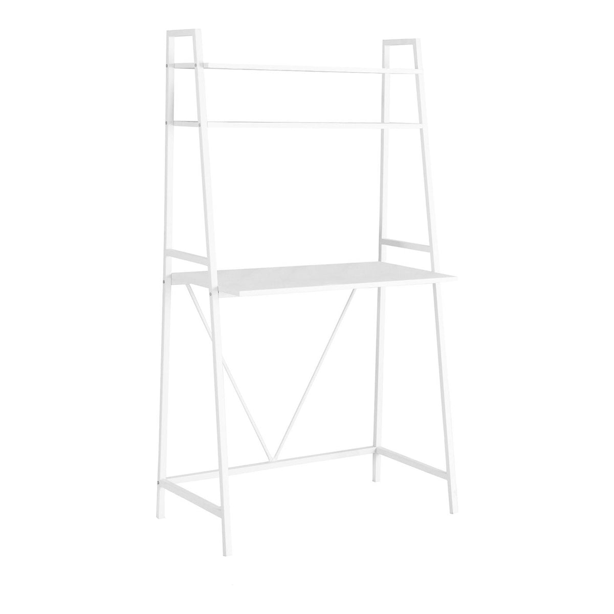 Computer Desk For Home Office, Laptop, Leaning, Storage Shelves, Contemporary & Modern - White