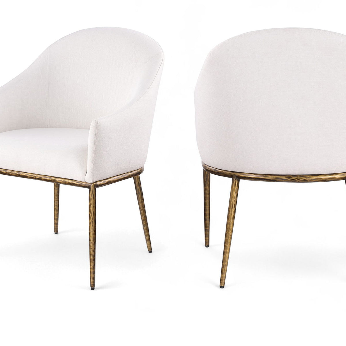 Ferro - Linen Textured Performance Fabric Upholstered Dining Arm Chair - Cream / Brushed Gold