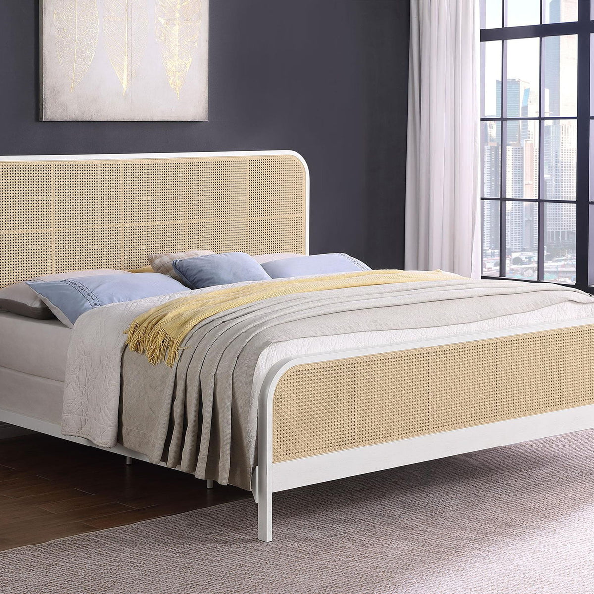 Lanewood Open Cane Webbing Metal Eastern King Bed White