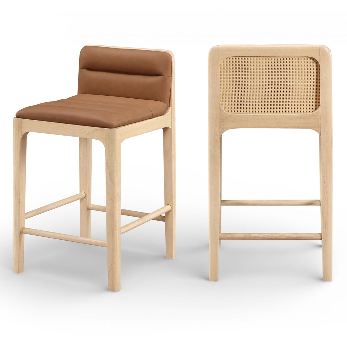 Ellis - Vegan Leather Upholstered Counter Stool (Set of 2) - Natural Base
