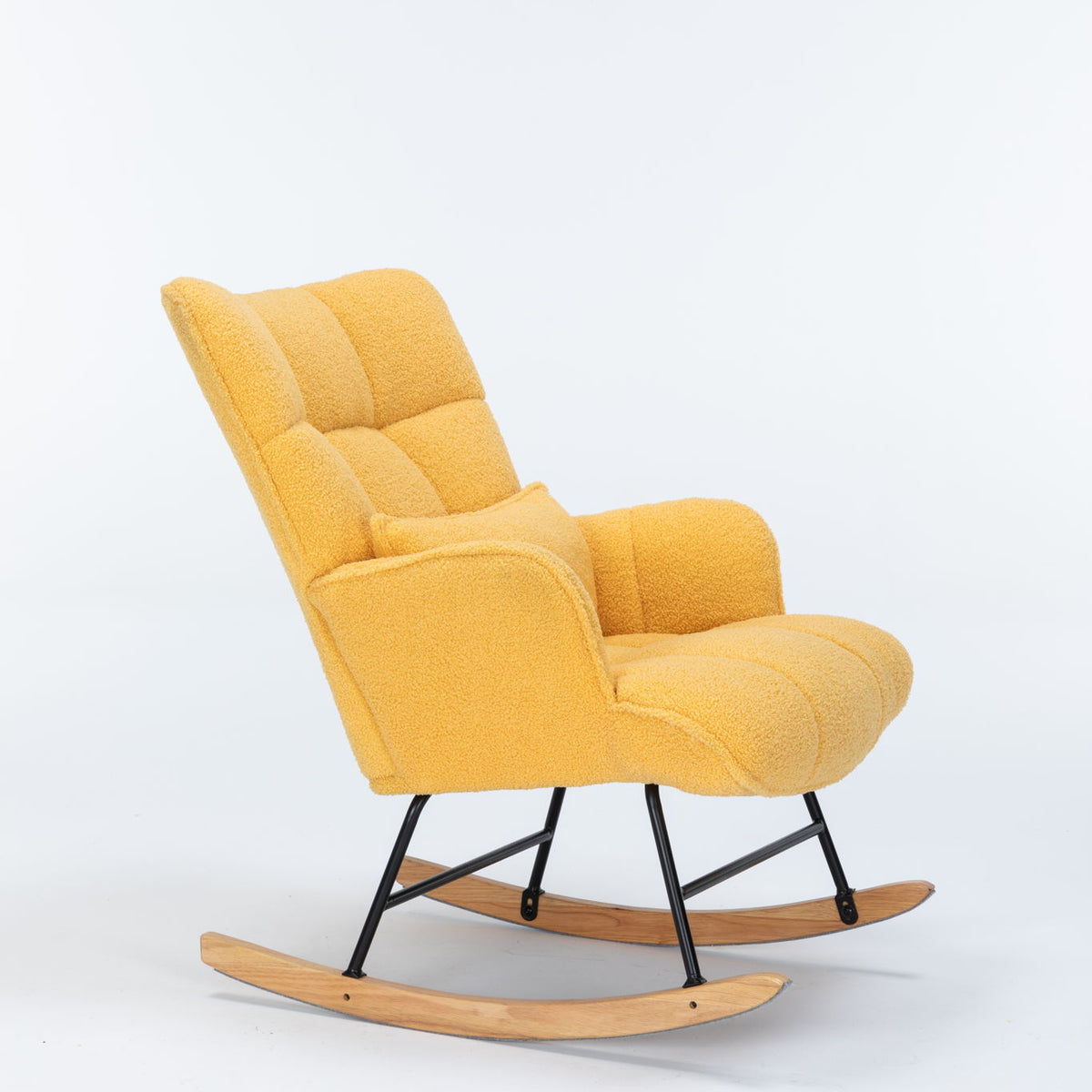 Rocking Chair Nursery, Teddy Upholstered Glider Rocker With High Backrest, Reading Chair Modern Rocking Accent Chairs Glider Recliner For Living Room - Yellow