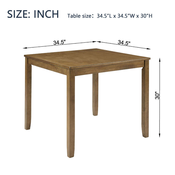 Square oak dining table with flat top and sturdy straight-edged legs