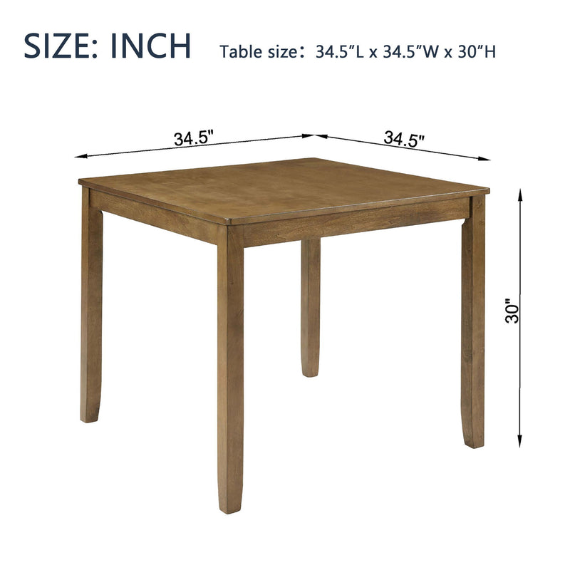 Square oak dining table with flat top and sturdy straight-edged legs