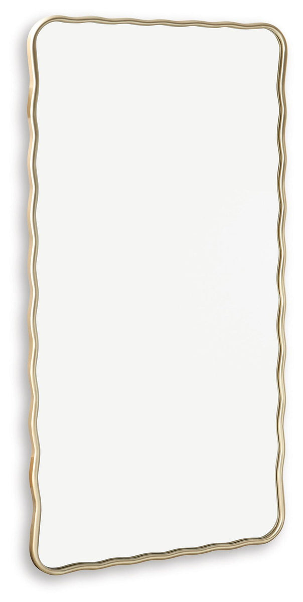 Brenthill accent mirror, tall rectangular with gold wavy border and rounded corners