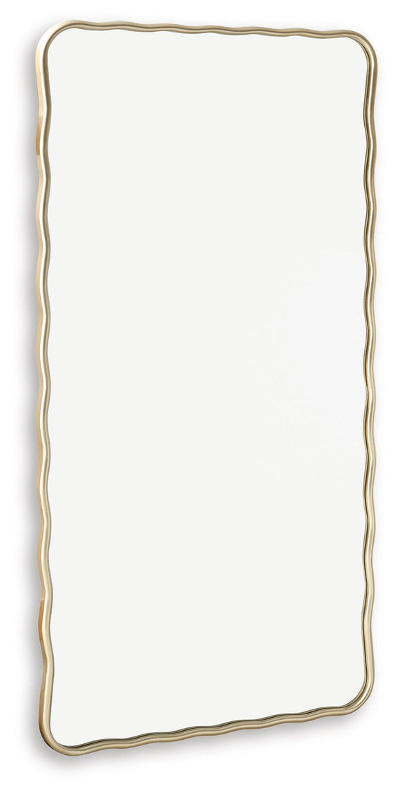 Brenthill accent mirror, tall rectangular with gold wavy border and rounded corners