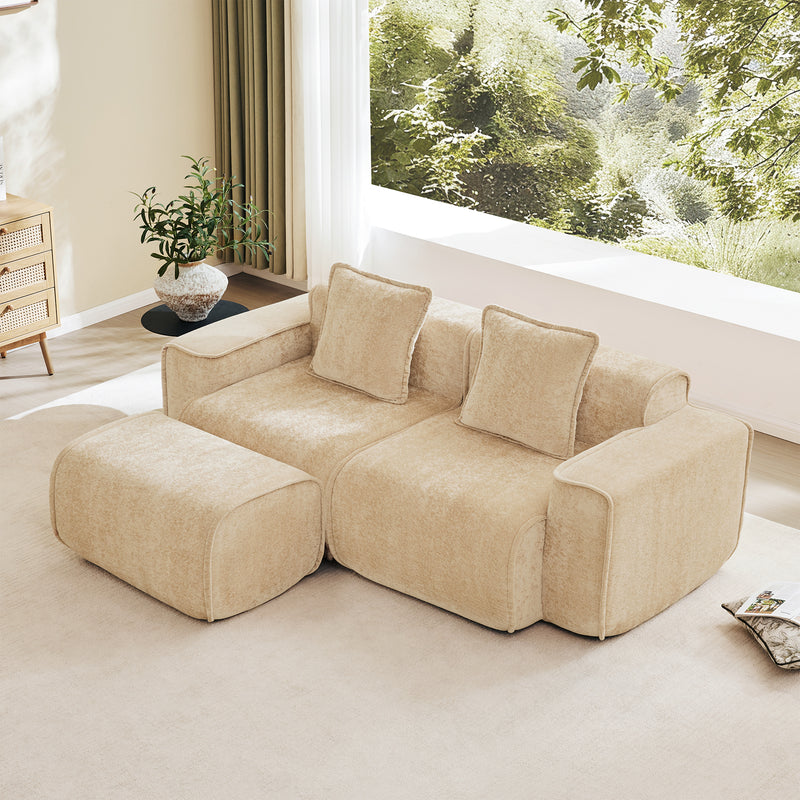 2-Seater Modular L-Shaped Velvet Sectional Sofa - Light Camel Velvet
