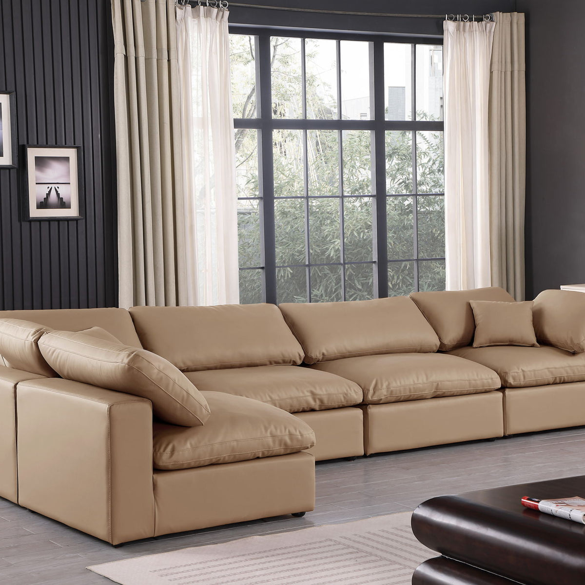 Comfy - 5 Piece Faux Leather Modular Sectional - Tan