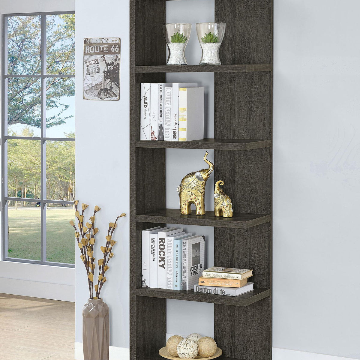 Harrison 71-inch 5-shelf Bookshelf Weathered Grey