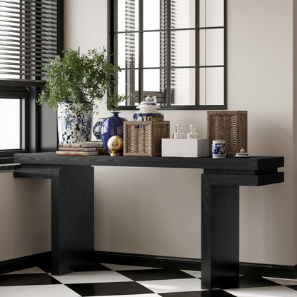 Console Table Wood Veneer Black 66-inch