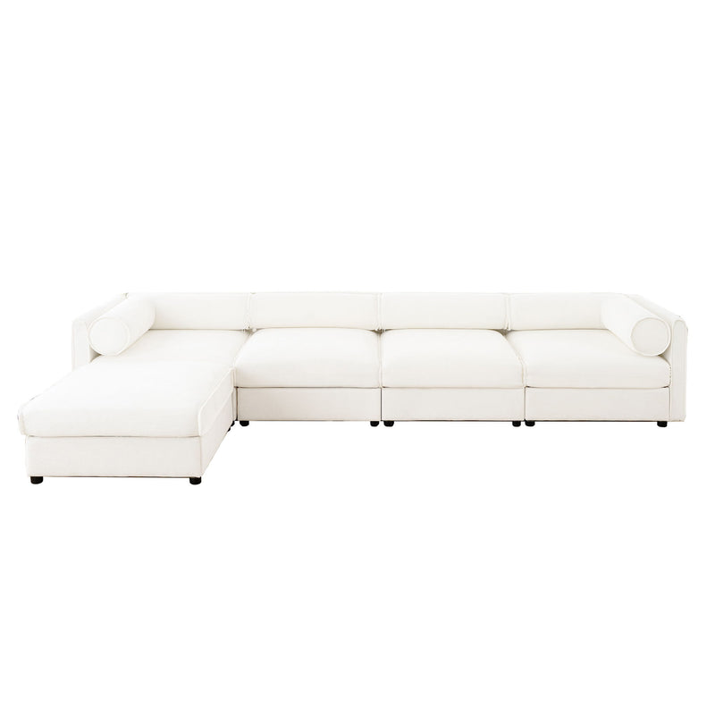 Contemporary Elegant White Chenille Sofa With Storage And Ottoman