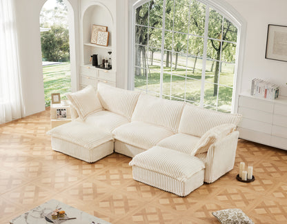 3-Seater Slipcovered U-Shaped Sectional Sofa - Cream