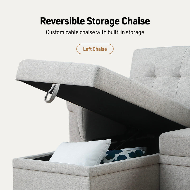 Lucca - Linen Reversible Sleeper Sectional Sofa With Storage Chaise