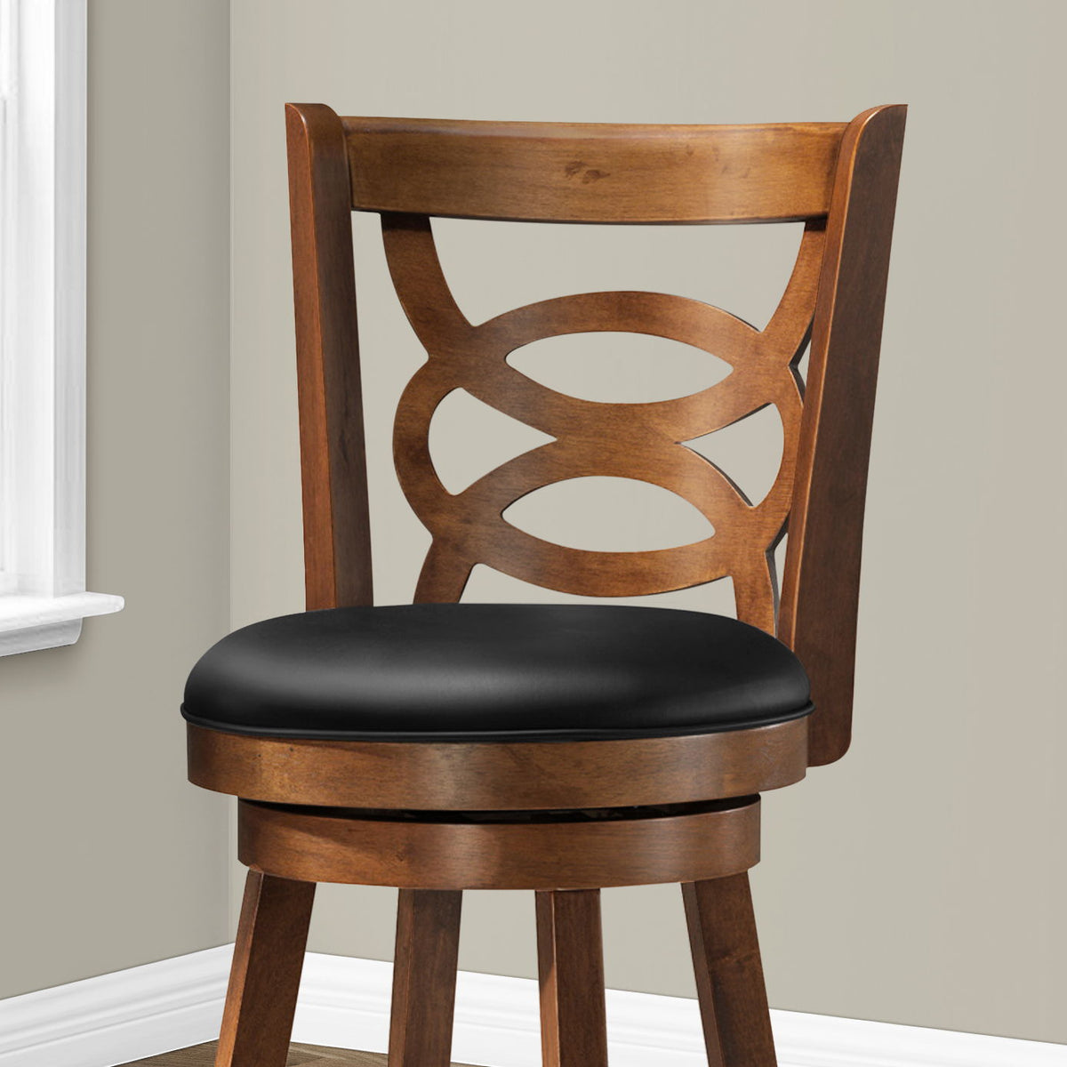 Stylish Design Swivel Bar Stool With Bar Height Leather Look (Set of 2)