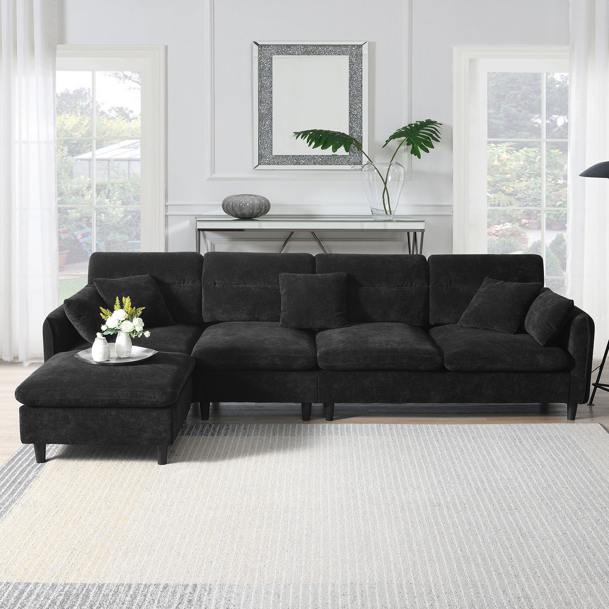 Modern Convertible Sectional Sofa L Shaped Reversible Couch Set With Free Pillows 5 Seat Cloud With Ottoman