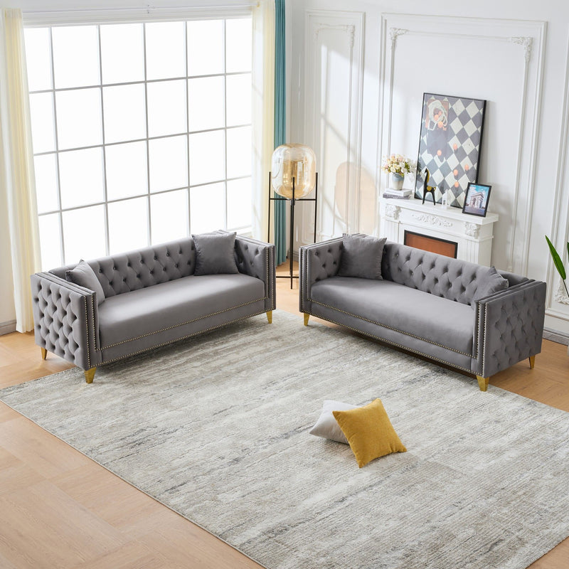 Deep Seat Sofa With Button Nailhead, Square Arm Couches