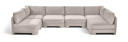 Gray velvet performance sectional sofa, U-shaped armless design with 6 pieces