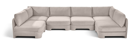 Gray velvet performance sectional sofa, U-shaped armless design with 6 pieces