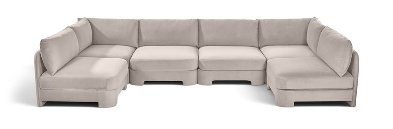 Gray velvet performance sectional sofa, U-shaped armless design with 6 pieces