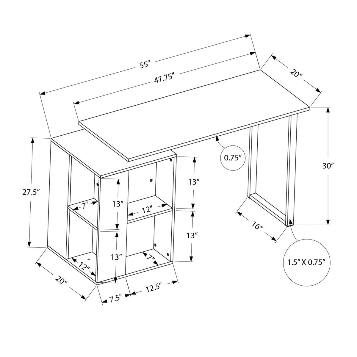 Computer Desk, Home Office, Left, Right Set-Up, Storage Shelves, Work, Laptop, Contemporary, Modern