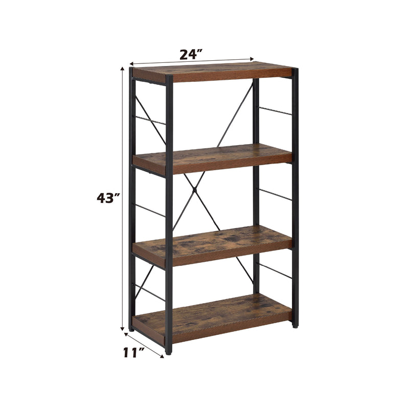 Weathered oak and black 4-tier bookshelf, 24in W x 43in H x 11in D