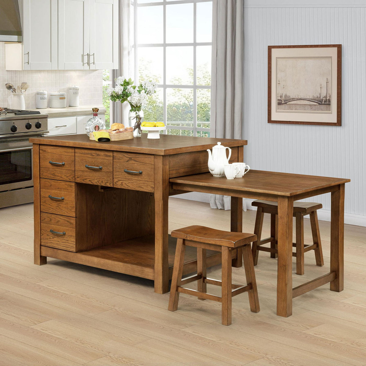 Mayfair 3-piece Kitchen Island with Extension Table Dark Oak