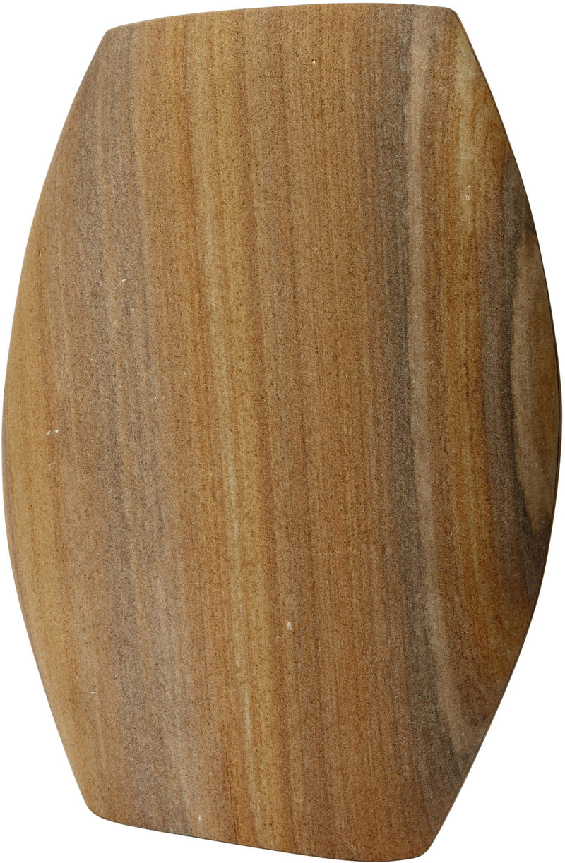 Sandstone vase in sand-beige with faceted vertical stone texture.