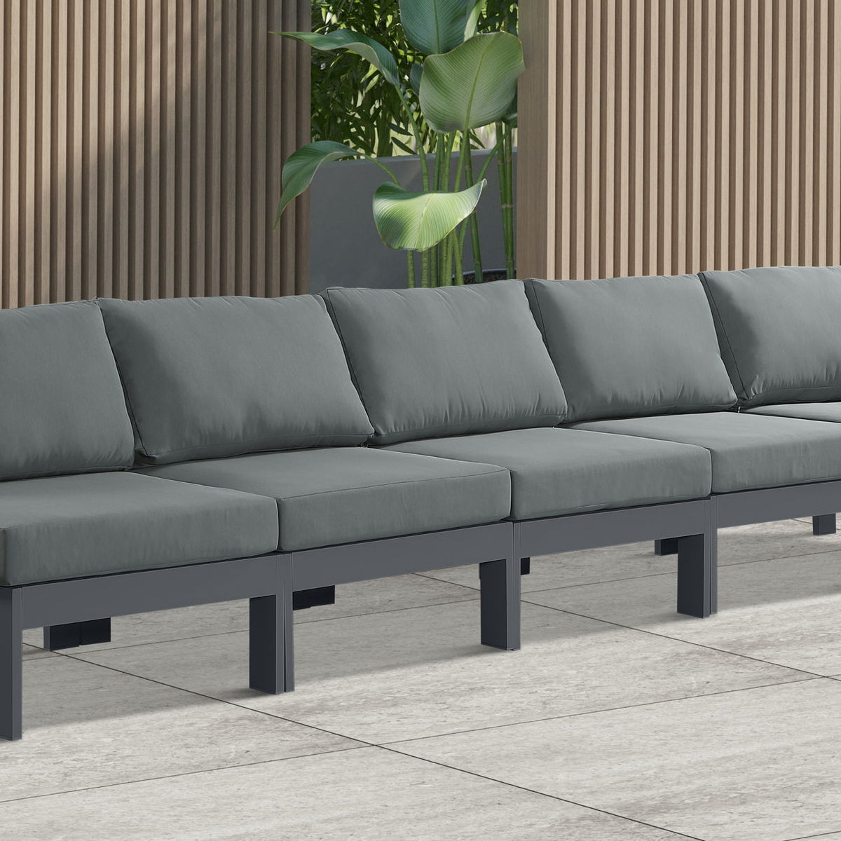 Nizuc - Outdoor Patio 5 Seat Modular Armless Sofa With Gray Frame