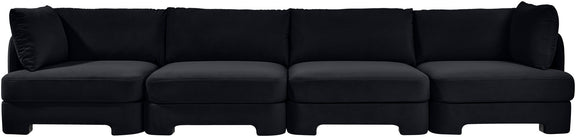 Black velvet performance fabric modular sectional sofa with four seat sections