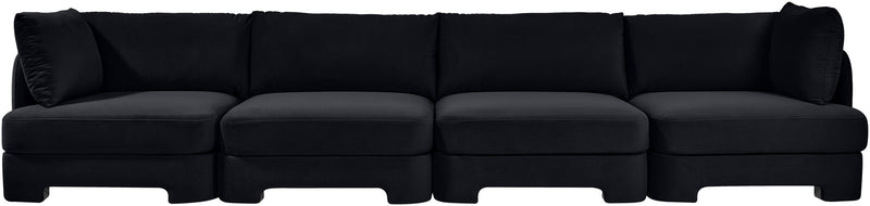 Black velvet performance fabric modular sectional sofa with four seat sections