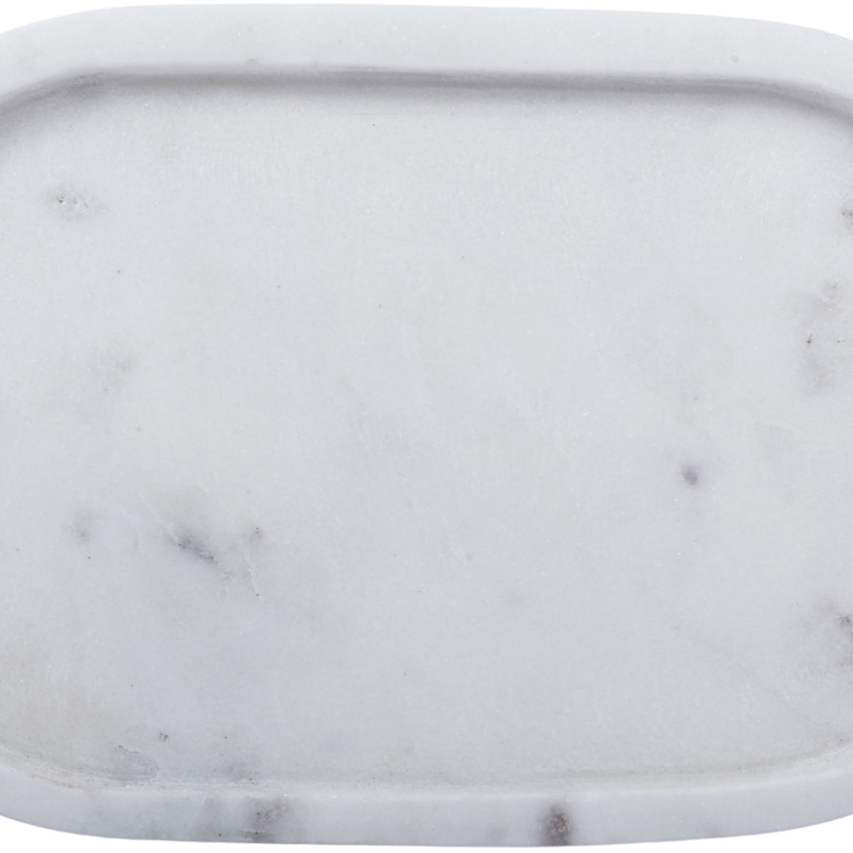 White marble serving tray, oval shallow with smooth raised edge.