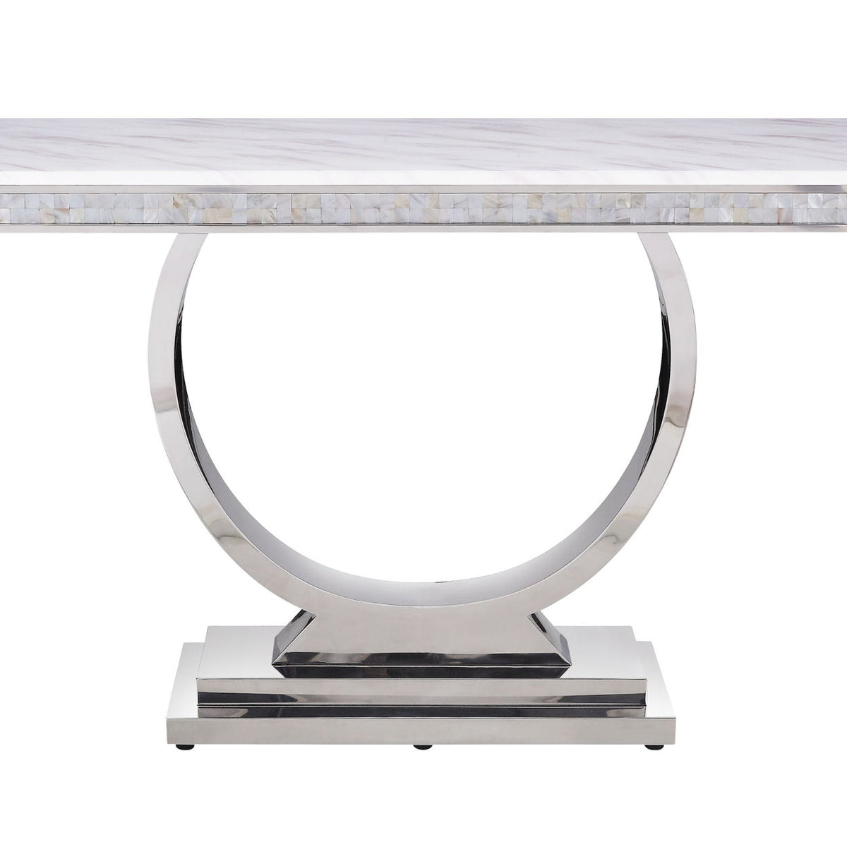 Zander - Printed Faux Marble Top Mirrored Sofa Table - Silver / White