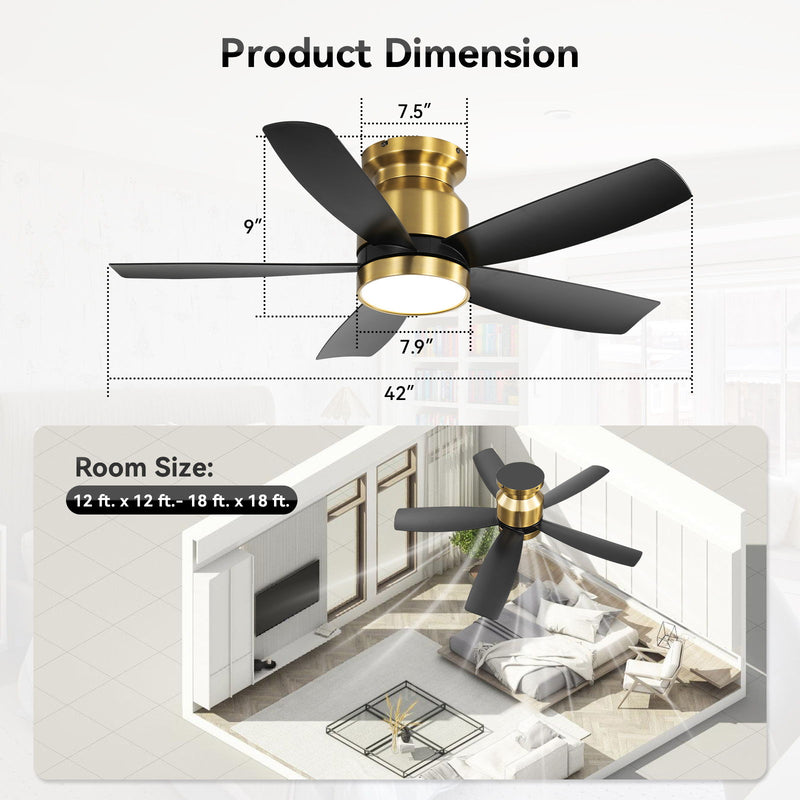Flush Mount Ceiling Fan With LED Light 22W And Remote Control Blades / Body, DC Motor