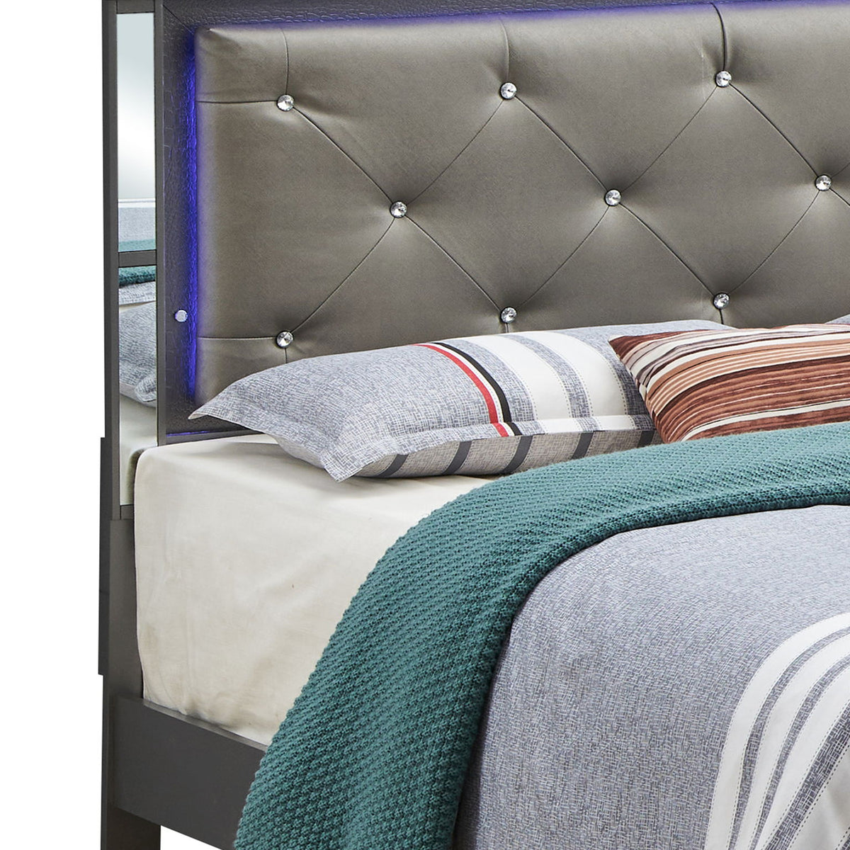 Bed With LED Light Accents Headboard