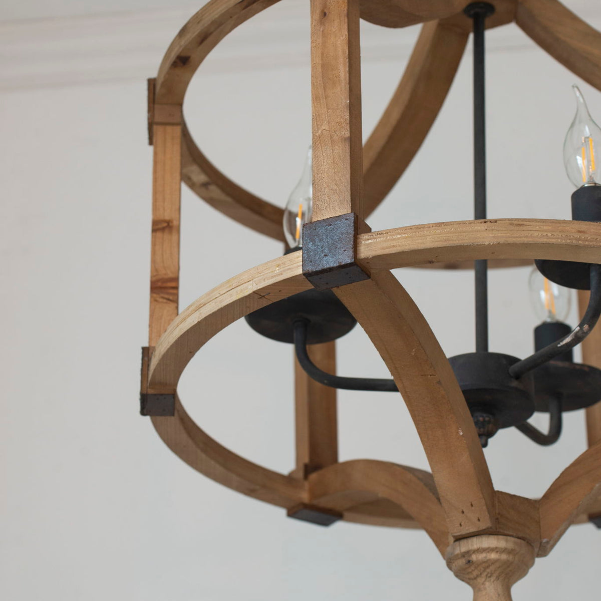 3 Light Wood Drum Chandelier, Hanging Light Fixture With Adjustable Chain For Kitchen, Bulb Not Included - Brown