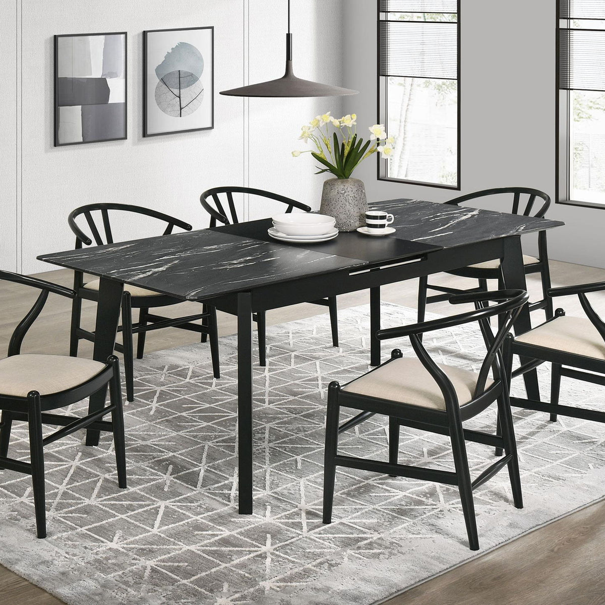 Crestmont 7-piece Extension Leaf Dining Table Set Black