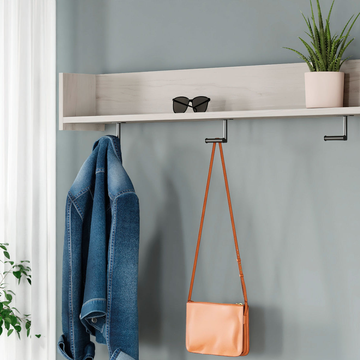 Socalle - Wall Mounted Coat Rack w/Shelf - Light Natural