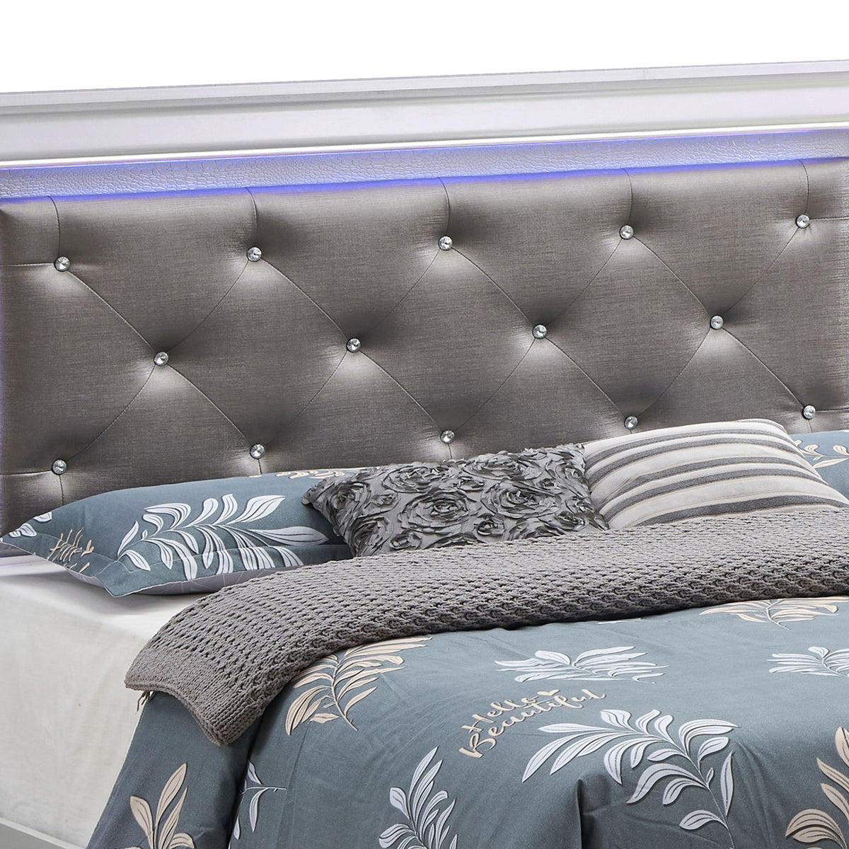 Bed With LED Light Accents Headboard